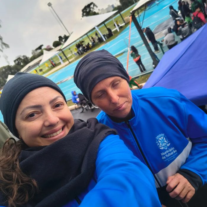 Sandra e Lily Farias no Complexo Esportivo Verdão, em Chapecó